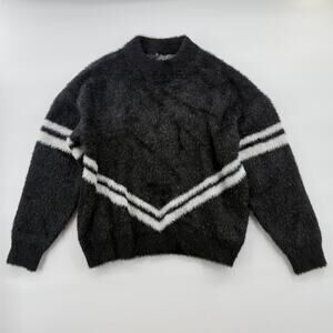 Blvck Paris Fuzzy Mohair Sweater Black White Striped Crewneck Pullover NWOT S